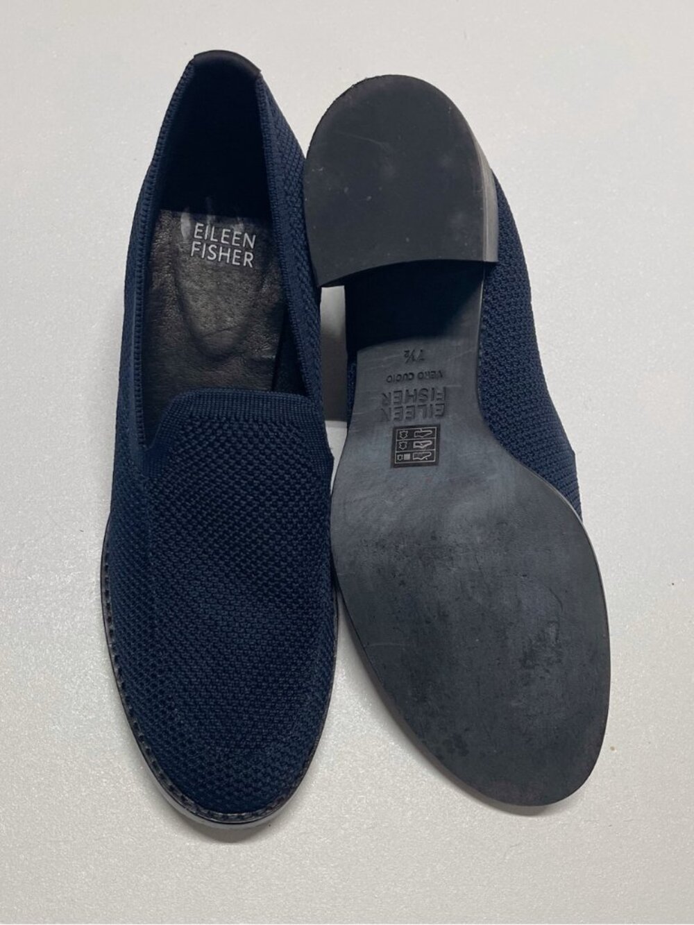 Eileen Fisher Dern Navy Stretch Knit Slip On Pumps Women’s 7.5M - Picture 8 of 11